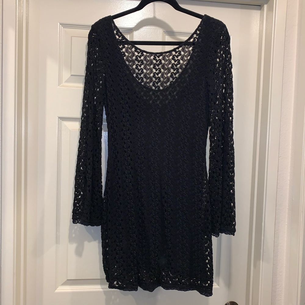 Free People Black Bell Sleeve Mini Dress